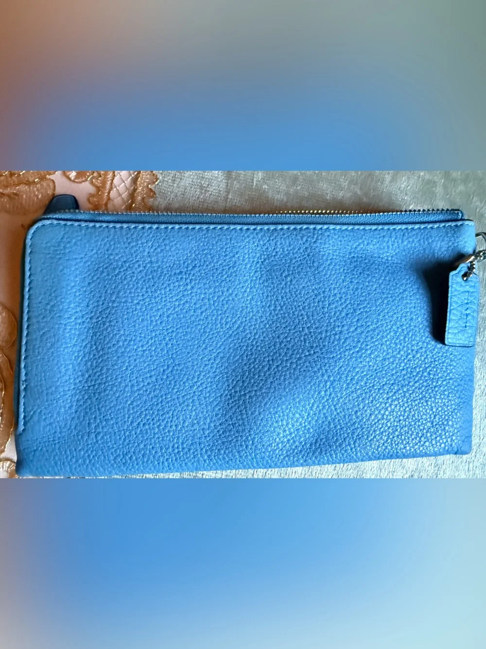 Coach Double Zip Wristlet Pool Blue Color